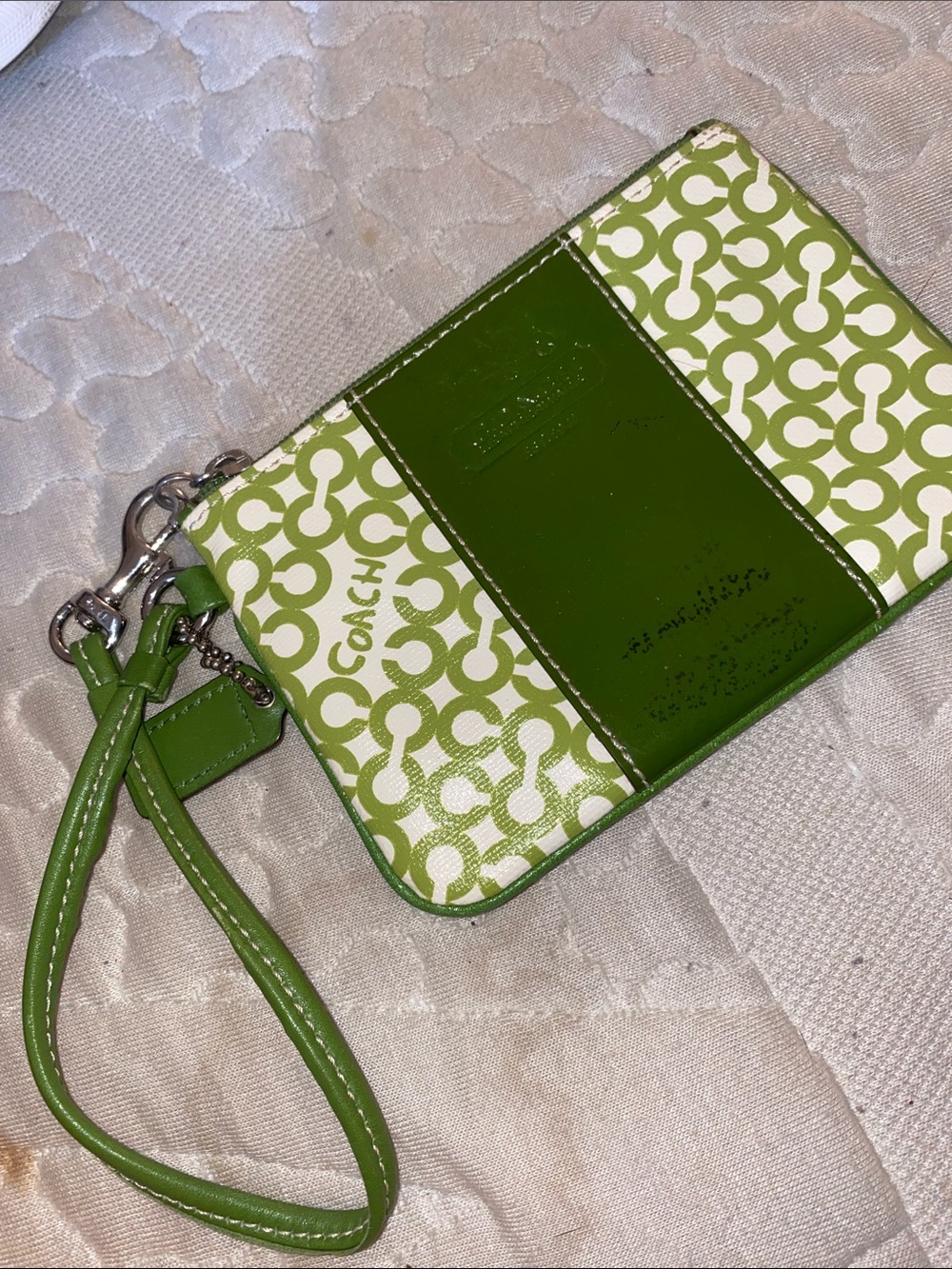 Coach Lime Green Signature Patent Wristlet